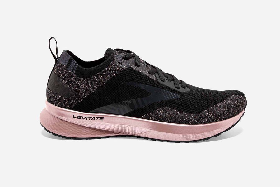 Womens Brooks Levitate 4 Road Shoes Black/Ebony/Rose Gold | 764025-HEQ